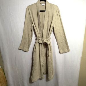 Boll & Branch Tan Organic Gauze Cotton Adjustable Self Tie Dream Robe Size S